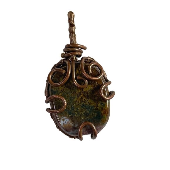 Wire Wrapped Copper Stone Pendant Necklace Charm Boho Jewelry Handmade u - Picture 1 of 4